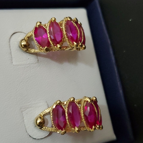Solid 14k Solid Gold & Ruby Earrings - Picture 2 of 7